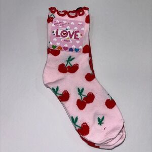 Girls cherry and heart 2 pack crew socks NEW